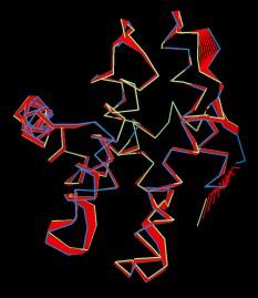 PCA of molecular trajectory: ribbons show collective motions