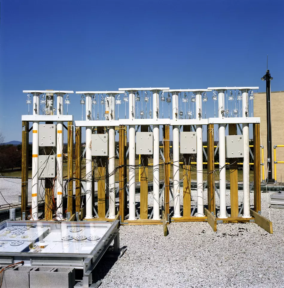 Roof of a building with a testing device on it