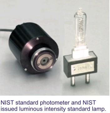 NIST standard photometer and NIST issued luminous intensity standard lamp.