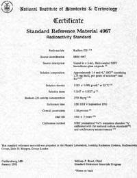 Certificate for modern radium-226 solution Standard Reference Material