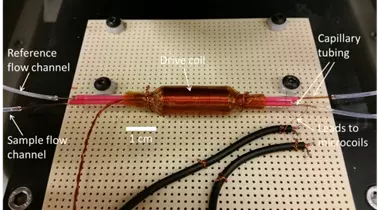 Microfluidic ac susceptometer breadboard prototype