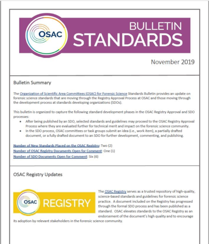 OSAC's November 2019 Standards Bulletin 