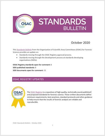 Cover page of OSAC's October 2020 Standards Bulletin