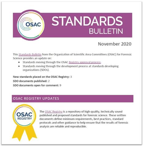 Cover of the November 2020 OSAC Standards Bulletin