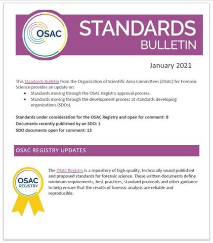 Cover of OSAC's January 2021 Standards Bulletin 