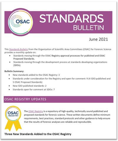 Cover of OSAC's June 2021 Standards Bulletin