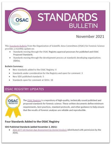 Cover of OSAC's November 2021 Standards Bulletin