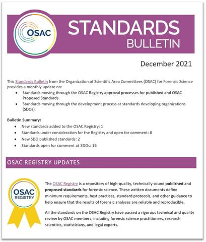 Cover of OSAC's December 2021 Standards Bulletin