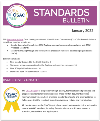 Cover of OSAC's January 2022 Standards Bulletin