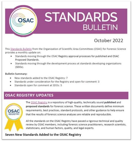Cover of OSAC's October 2022 Standards Bulletin