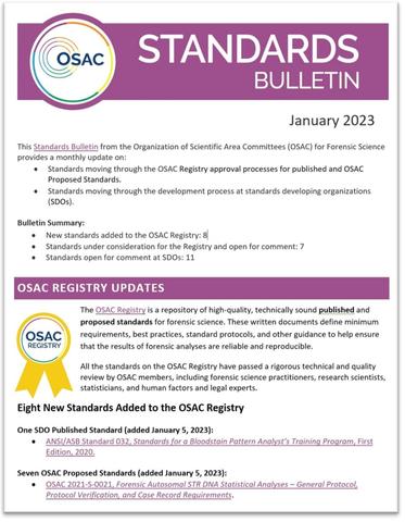 Cover of OSAC's January 2023 Standards Bulletin
