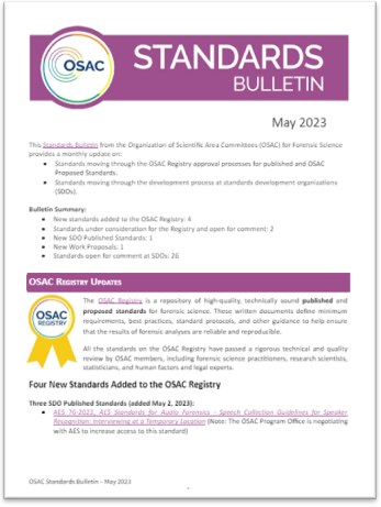 OSAC Standards Bulletin Magazine Cover May 2023