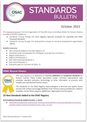 OSAC Standards Bulletin Cover - October 2023