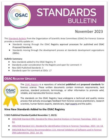 OSAC Standards Bulletin Cover - November 2023