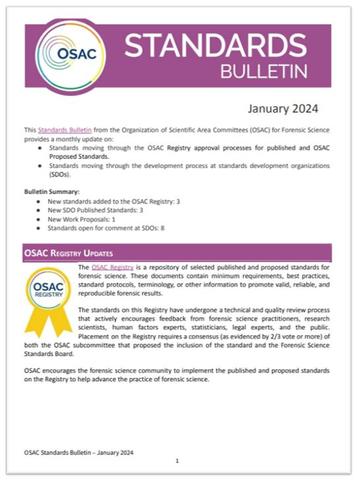 OSAC Standards Bulletin Cover - January 2024
