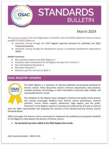 OSAC Standards Bulletin Cover - March 2024