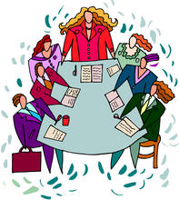 cartoon illustration of people at boardroom table
