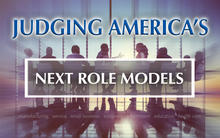 People at table judging America's next role model organizations in manufacturing, service, small business, nonprofit, government, education, and health care. 