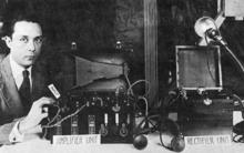 Percival Lowell with his radio receiver and amplifier set