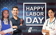 Happy Labor Day showing diverse people from different occupations. 