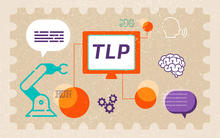 Illustration has "TLP" on a computer screen linked to a robot arm, a human brain, gears and other symbols. 