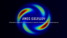 Screenshot says "AMOS Gateway: A Portal for Research and Education in Atomic, Molecular, and Optical Science" over colorful circular design. 