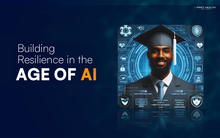 Build Resilience in the Age of AI showing a man standing with a graduation cap and suite on with cyber icons around him.