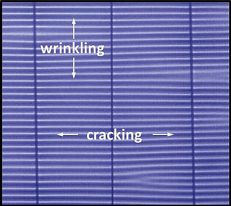 Wrinkling and cracking of a thin polymer membrane.
