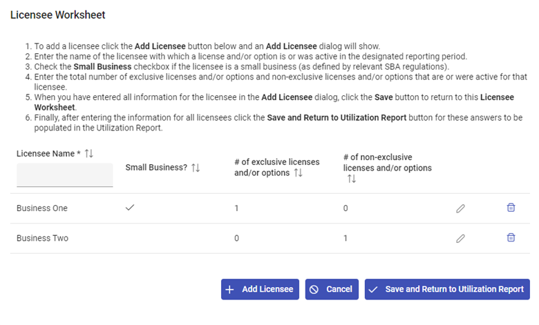 Licensee Licensee Worksheet Completed Example in Popup