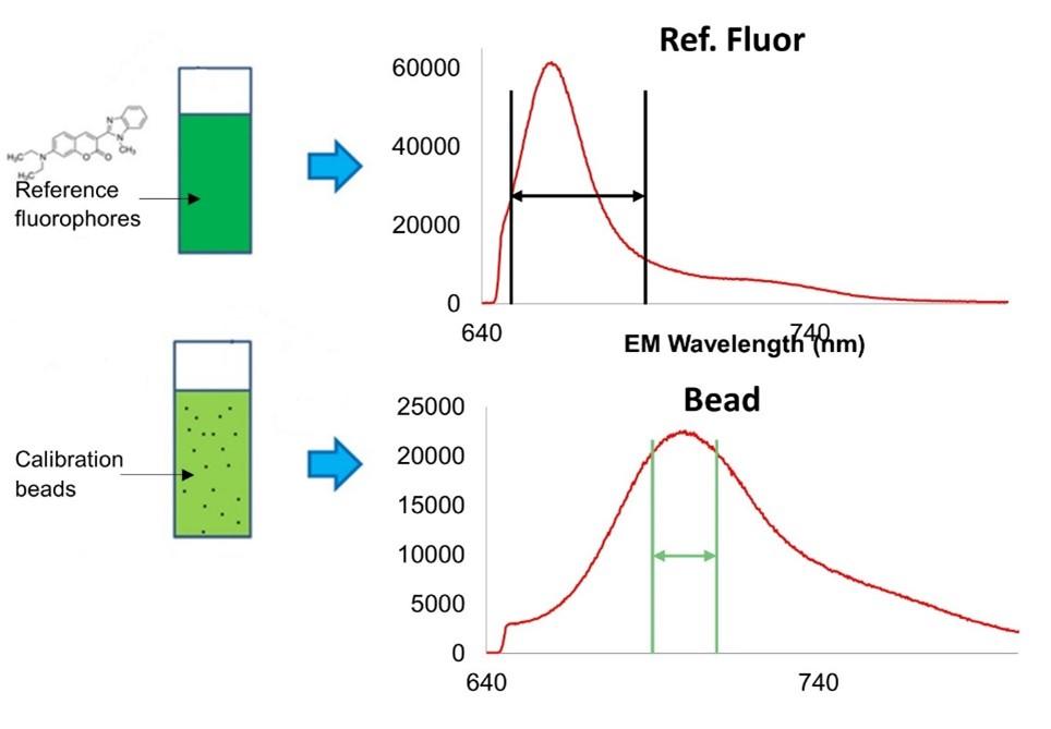 Reference fluorophore comparison for ERF assignment