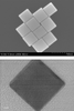 These electron microscope images show perfect-edged nanocubes produced in a one-step process created at NIST that allows careful control of the cubes’ size, shape and composition.