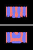 Computer simulations of two possible morphologies of a block copolymer film