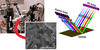 Three panel diagram for monitoring platinum catalysts on fuel cells, showing a prototype device on the left panel, a liquid containing platinum nanoparticles on the center panel, and a schematic for scaling up the approach on the right. 