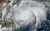Satellite photo of Hurricane Harvey making landfall on the Texas Gulf Coast