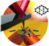 Schematic showing metal-organic framework materials on a surface.  Their expansion, which is induced by an infrared laser, is detected using the tip of an atomic force microscope.  