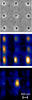 Top: gray background with nine darker gray dots; center: blue and black background with 8 orange/white dots; bottom: blue & black background with one orange/white dot in middle