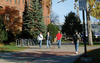 University of Wisconsin-Stout students walking on campus.