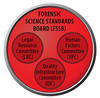 red circle with header Forensic Science Standards Board. Inside, three smaller red circles labeled Legal Resource Committee, Human Factors Committee and Quality Infrastructure Committee