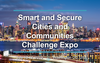 a cityscape with the words "smart and secure cities and communities challenge expo