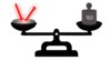 An old-fashioned balance with light striking a mirror on the left pan and a kilogram mass on the right.