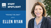 This image shows a headshot of Ellen Ryan along with the PSCR logo and text that reads "Staff Spotlight: Paving the Way with Ellen Ryan"