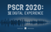 Hero image for PSCR 2020: The Digital Experience. Image includes typography and a city landscape / sound wave graphic.