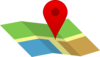 a clip art image of a map with a mark indicating a point on the map