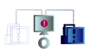 A graphic illustrates information flowing from both real and digital 3D printers on either side of a computer monitored by a person.