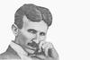 Drawing of Nikola Tesla with his chin propped on his hand. 