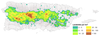 Map of Puerto Rico has colored sections near the center with key: Landslides per km2