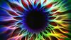 Abstract close-up colorful cosmic volumetric human eye iris with distortion refraction glow effect. 
