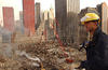 Worker looks over the disaster site at New York City's World Trade Center 