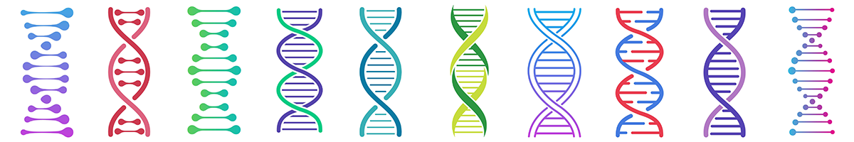 a banner with colorful renderings of DNA strands